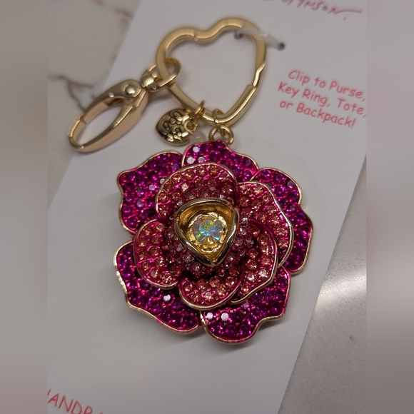 Betsey Johnson Bag Charm Pink Flower NWT - Picture 4 of 6